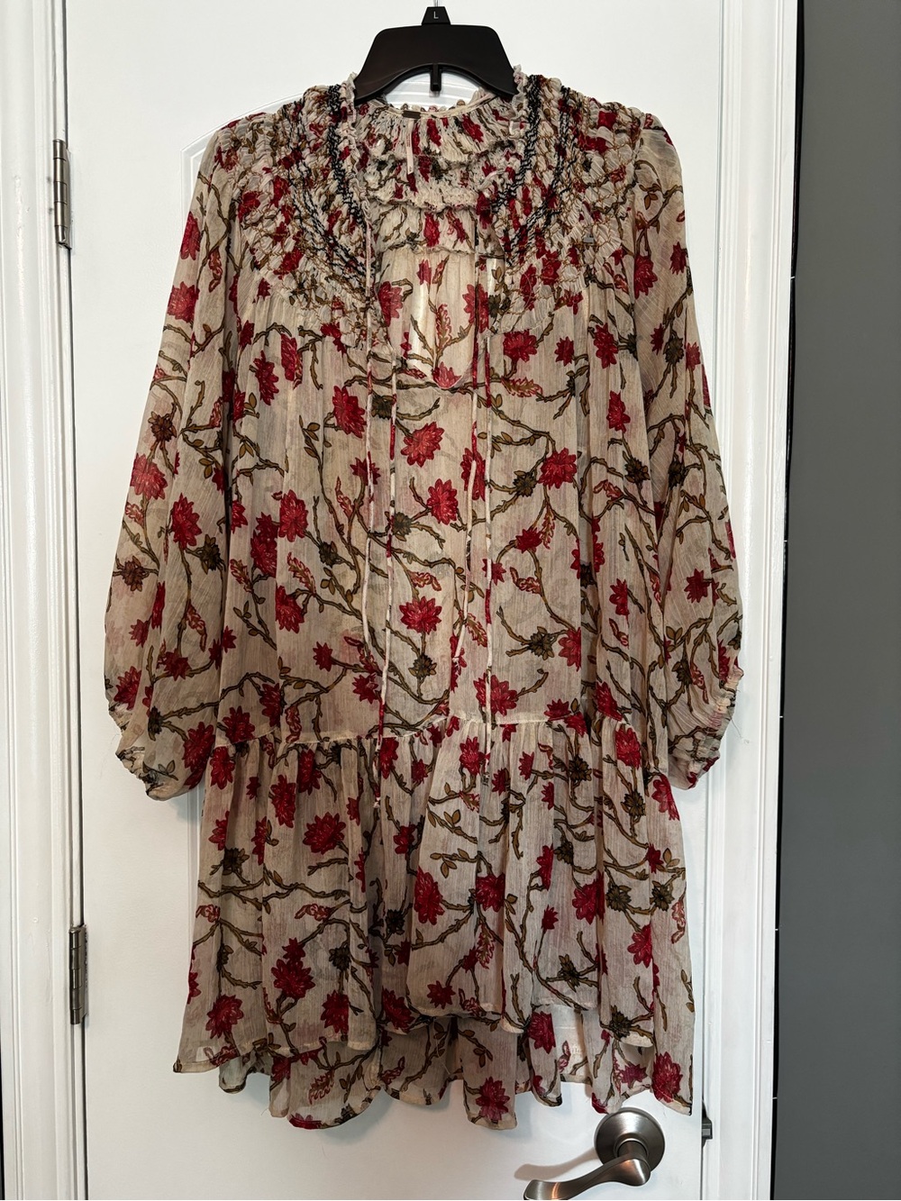 Free People Cream Dress with Red Floral Print Size Large